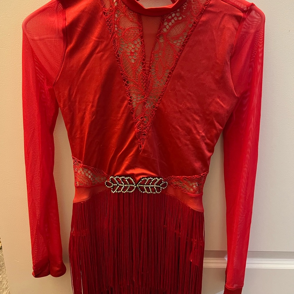 Red Lace Fringe Dance Costume